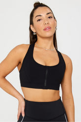 essential front zip medium impact sports bra
