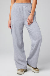 cozy fleece wide leg cargo sweatpant