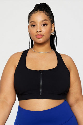 essential front zip medium impact sports bra