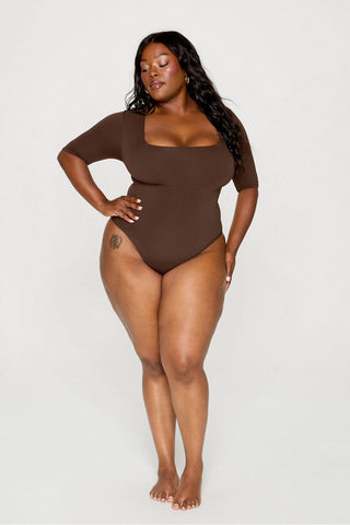 nearly naked shapewear 3/4 sleeve bodysuit