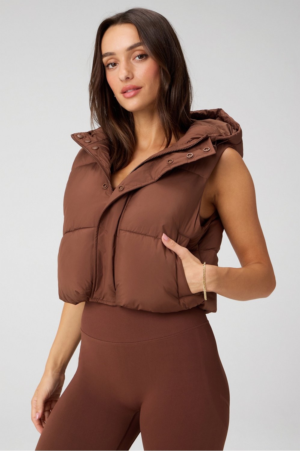 essential cropped hooded puffer vest