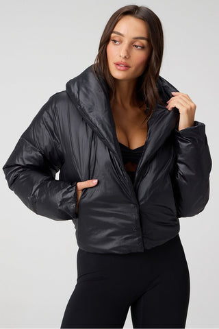 shawl collar puffer shine jacket