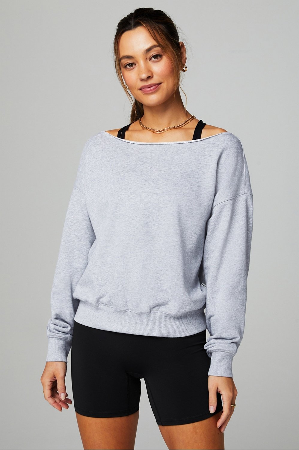 year round terry off shoulder sweatshirt