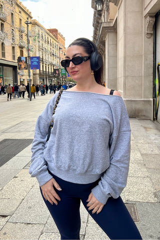 year round terry off shoulder sweatshirt