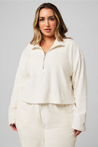 plush rib half zip sweatshirt