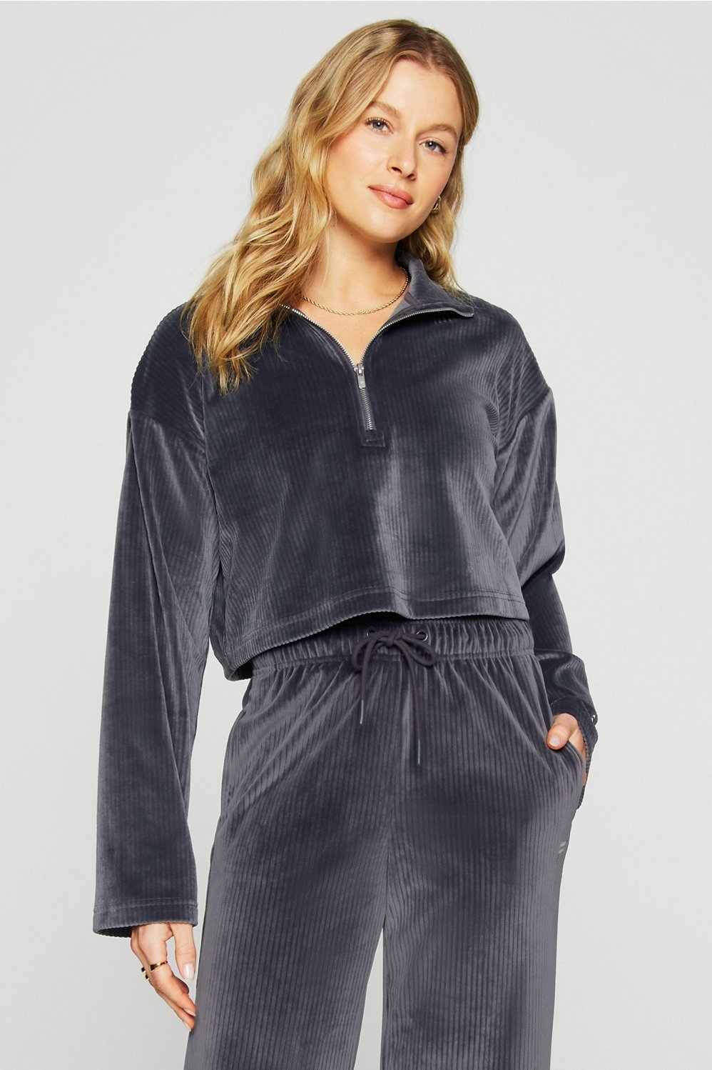 plush rib half zip sweatshirt