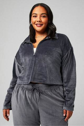 plush rib half zip sweatshirt