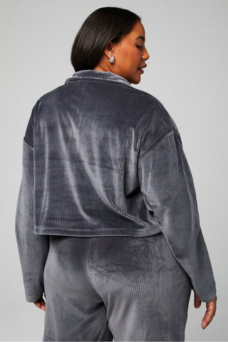 plush rib half zip sweatshirt