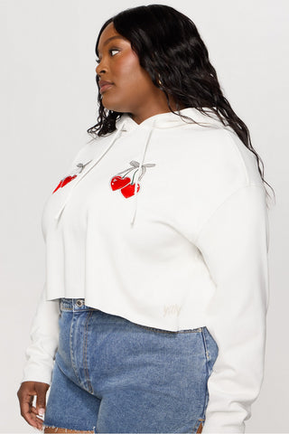 cozy fleece cherry cropped hoodie