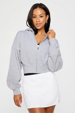 year round terry cropped full-zip hoodie