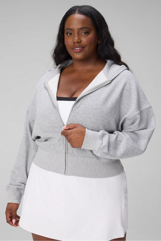 year round terry cropped full-zip hoodie