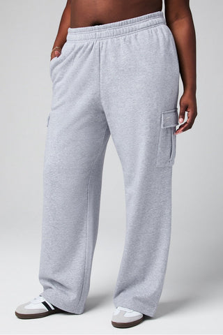 cozy fleece wide leg cargo sweatpant