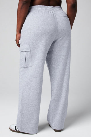 cozy fleece wide leg cargo sweatpant