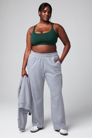cozy fleece wide leg cargo sweatpant