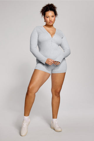 soft rib henley onesie