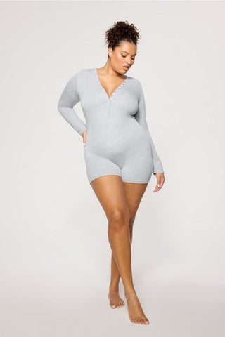 soft rib henley onesie