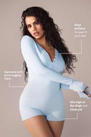 soft rib henley onesie