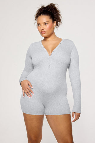 soft rib henley onesie