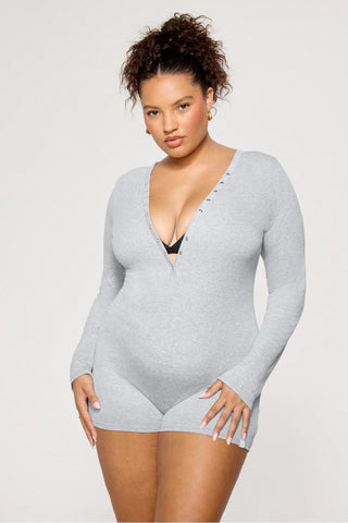 soft rib henley onesie