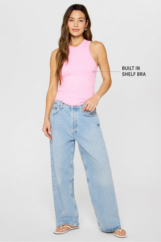 high neck rib built-in bra tank