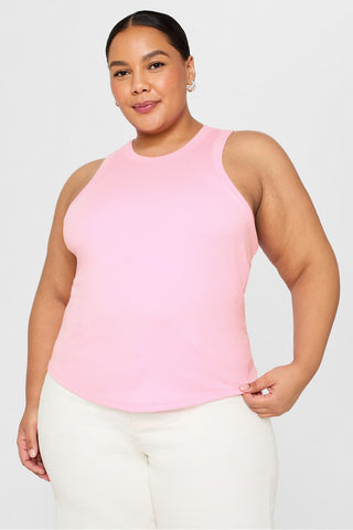 high neck rib built-in bra tank